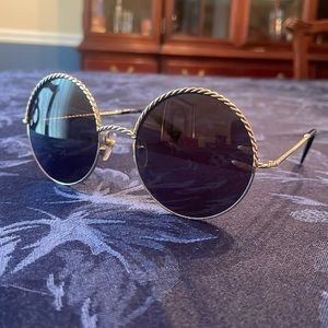 Marc Jacobs Gold Frame Round Sunglasses with Dark Blue Lenses